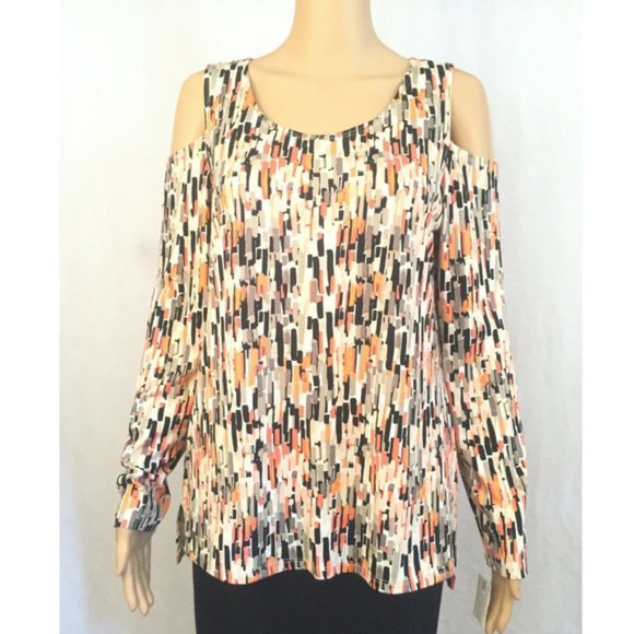 Claudia Ev Tops - Claudia Ev Beige Abstract Print Blouse Size Medium